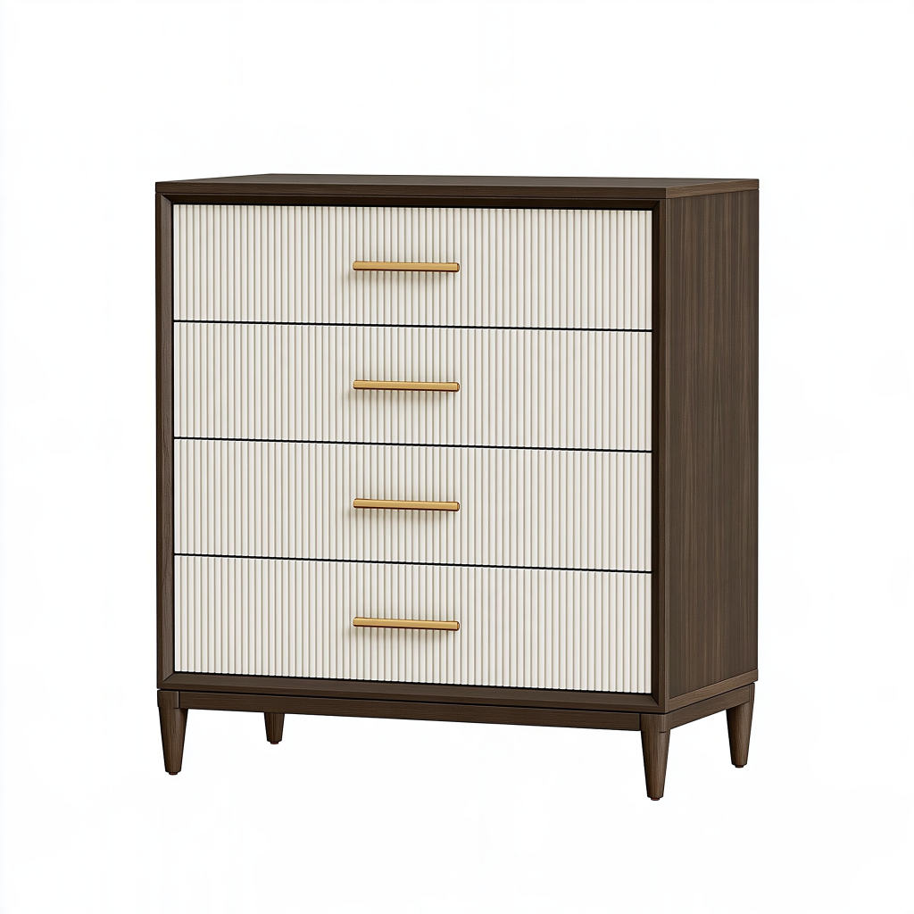 Commode 80 x 45 x 105 cm en bois marron et blanc à 4 tiroirs style contemporain