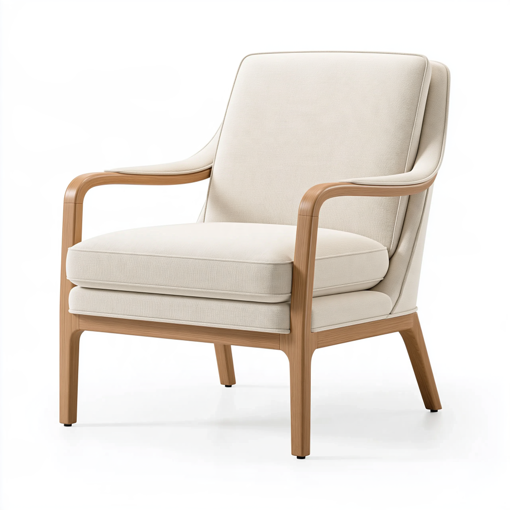 Fauteuil 76 x 82 x 94 cm en tissu beige et bois style scandinave avec accoudoirs