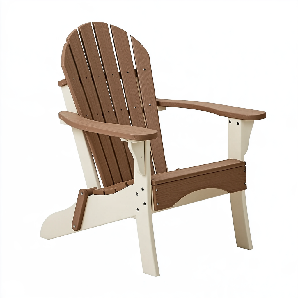 Fauteuil de jardin Adirondack 83 x 80 x 98 cm en plastique aspect bois marron et blanc inclinable