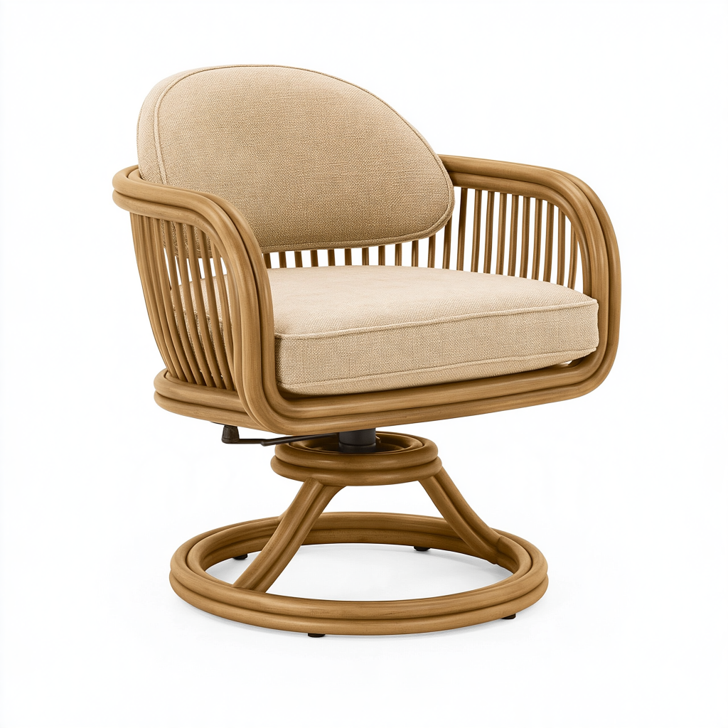 Fauteuil pivotant 78 x 75 x 86 cm en rotin beige style bohème