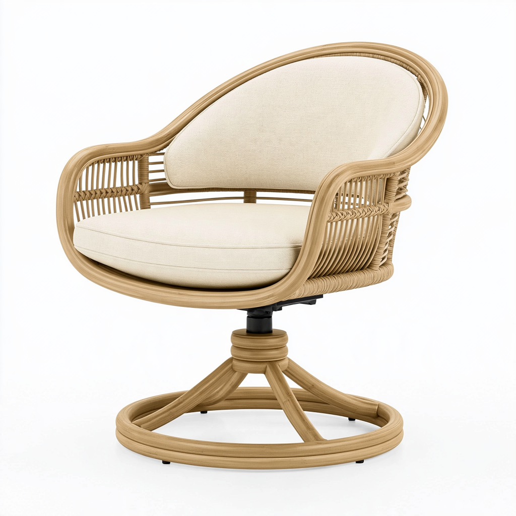 Fauteuil pivotant 88 x 84 x 99 cm en rotin naturel écru style bohème