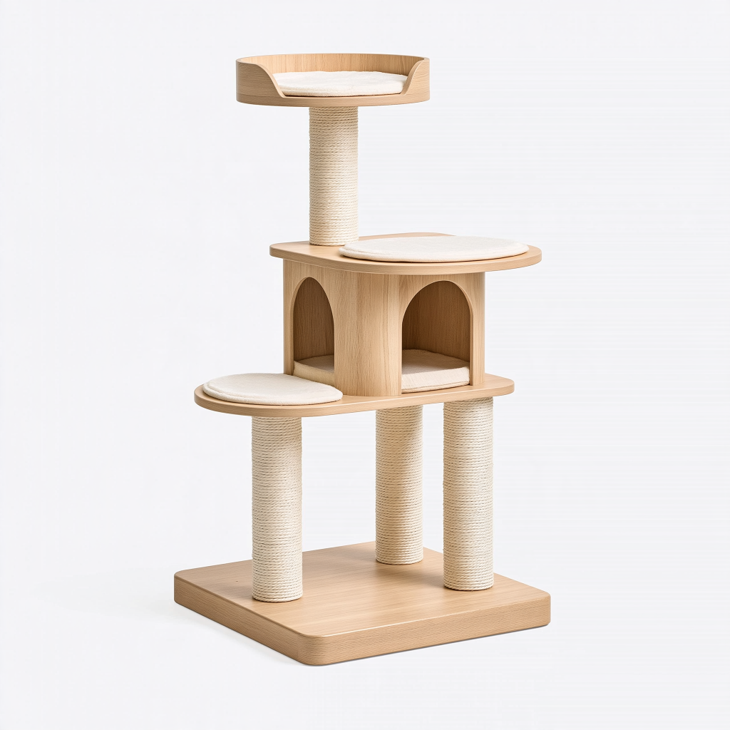Arbre à chat 60 x 60 x 150 cm en bois et sisal beige avec plateformes style moderne