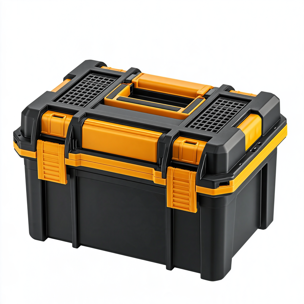 Boîte à outils 55 x 35 x 30 cm en plastique noir et orange avec organiseurs et poignée