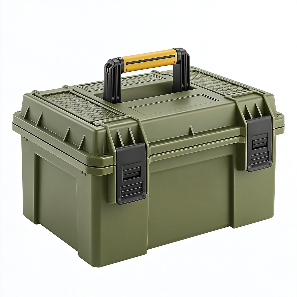 Boîte à outils 45 x 30 x 27 cm en plastique vert olive avec poignée rabattable