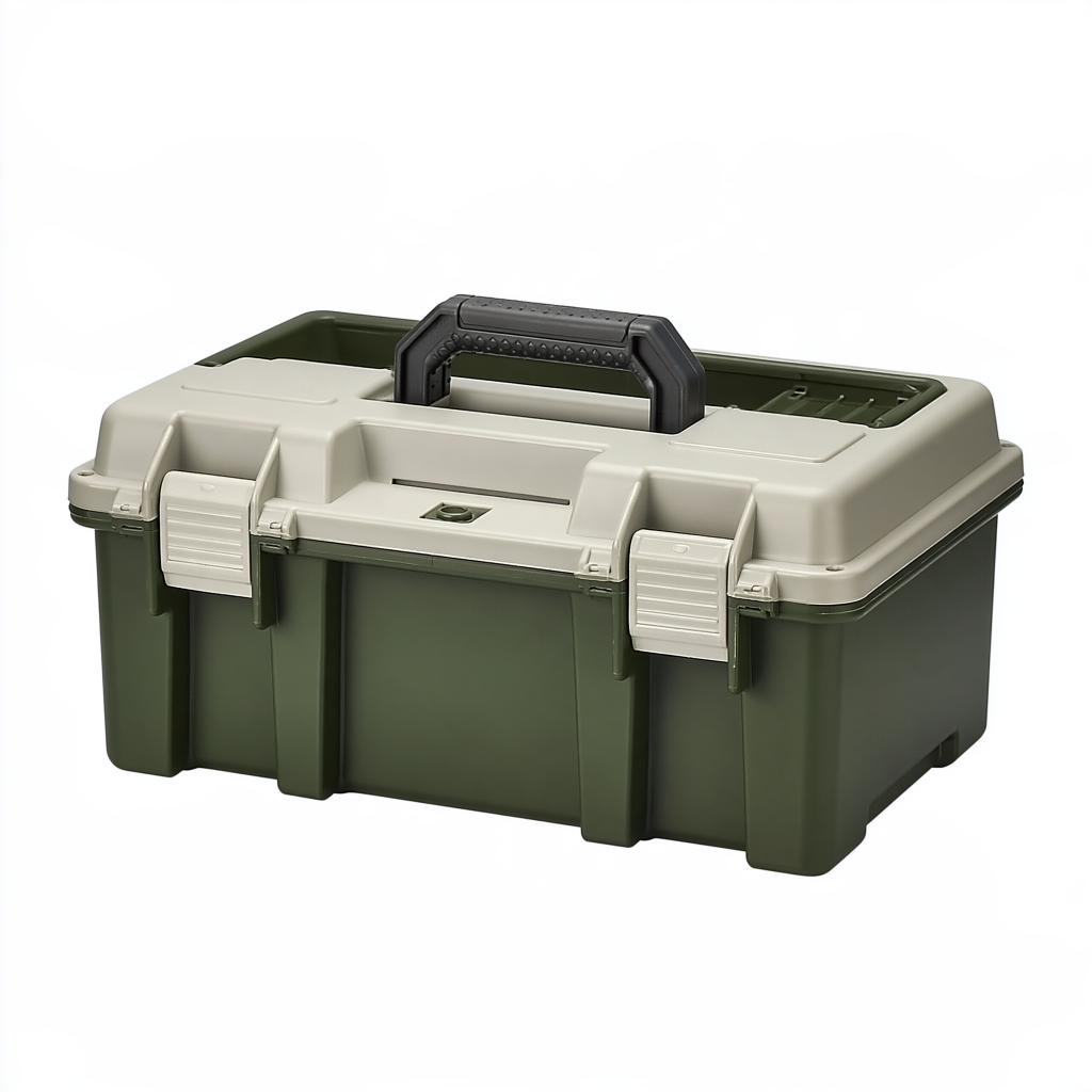 Boîte à outils 48 cm en plastique vert kaki et beige avec poignée de transport