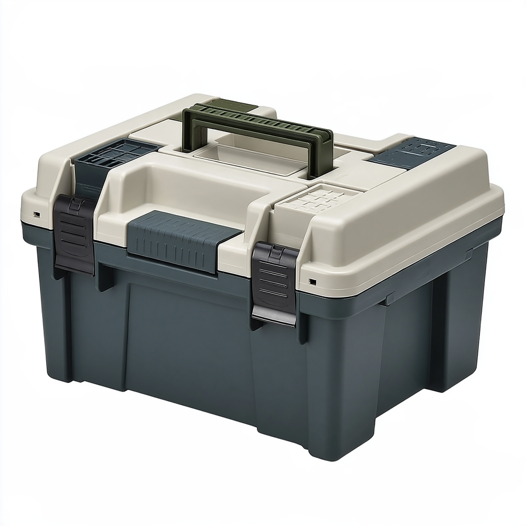 Boîte de rangement 45 x 25 x 25 cm en plastique gris anthracite avec poignée et compartiments