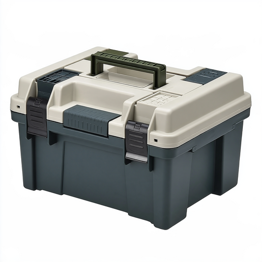 Boîte de rangement 45 x 25 x 25 cm en plastique gris anthracite avec poignée et compartiments