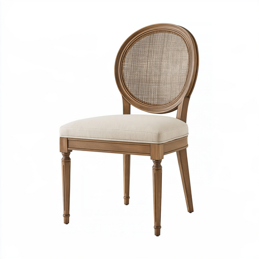 Chaise de salle à manger 50 x 56 x 95 cm bois brun cannage assise tissu style classique