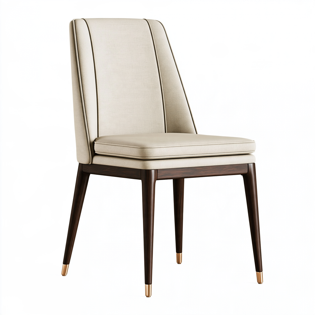 Chaise de salle à manger 50 x 60 x 88 cm en tissu beige et bois foncé style moderne rembourrée