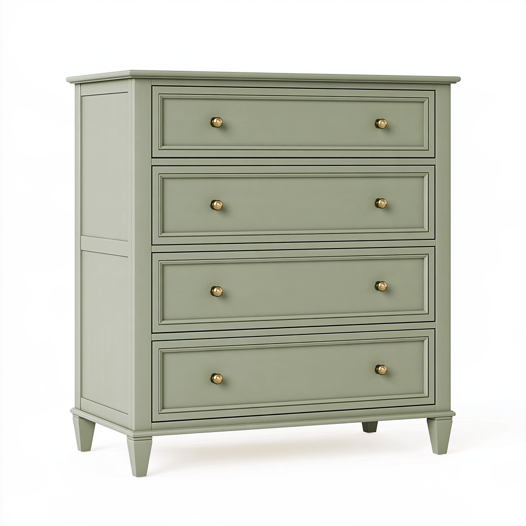 Commode 4 tiroirs 90 x 45 x 100 cm en bois vert sauge style classique