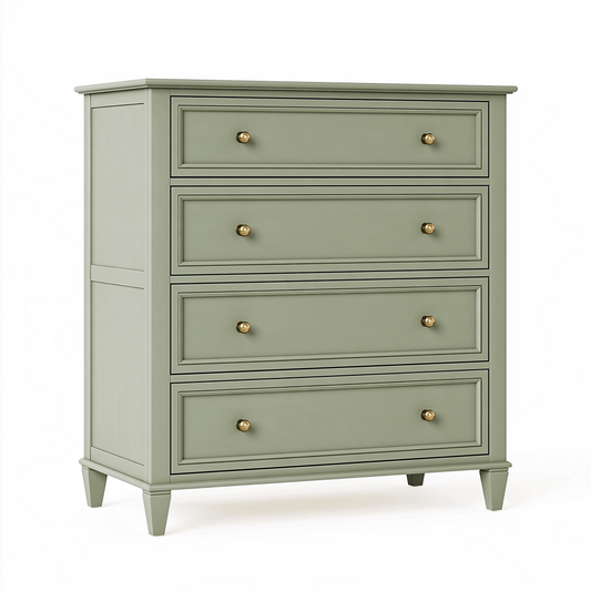 Commode 4 tiroirs 90 x 45 x 100 cm en bois vert sauge style classique