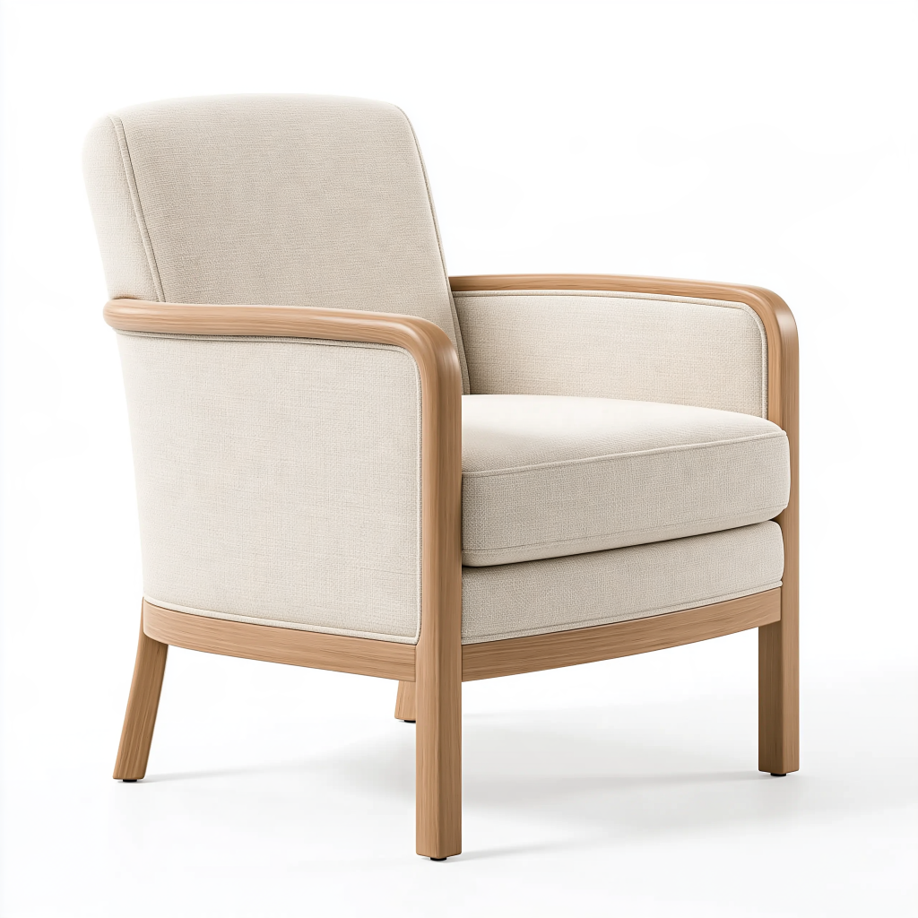 Fauteuil 70 x 78 x 92 cm en tissu beige et bois style scandinave