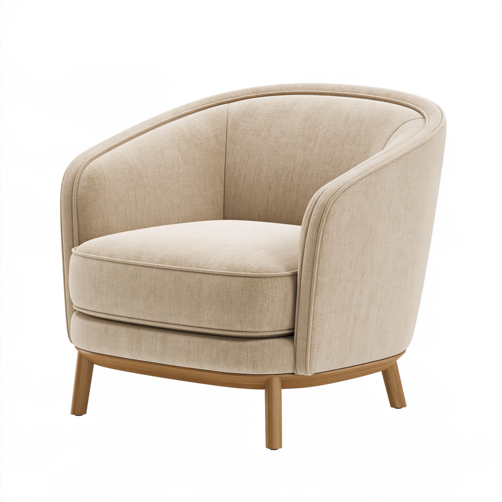 Fauteuil 78 x 75 x 76 cm en tissu beige avec pieds en bois style contemporain