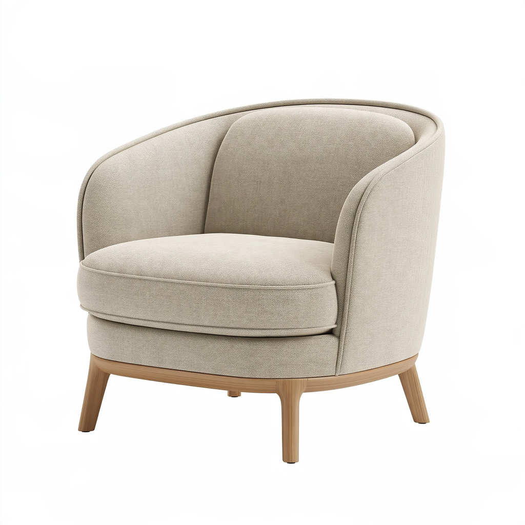 Fauteuil 78 x 76 x 80 cm en tissu beige avec pieds en bois style contemporain