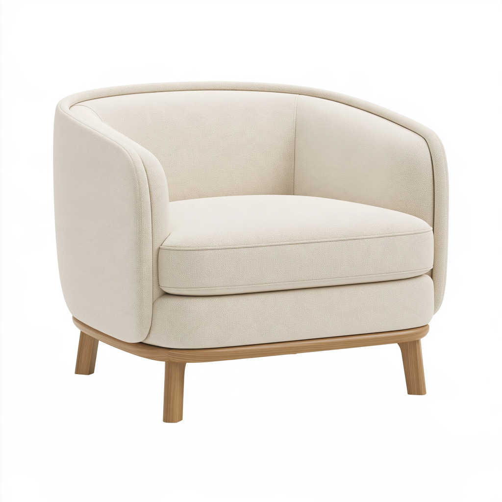 Fauteuil 82 x 78 x 76 cm en tissu crème avec pieds en bois style contemporain