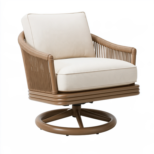 Fauteuil pivotant 82 x 78 x 88 cm en résine tressée beige et marron style contemporain