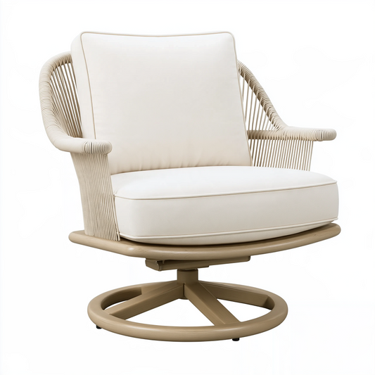 Fauteuil pivotant 78 x 82 x 91 cm en bois et corde beige style contemporain