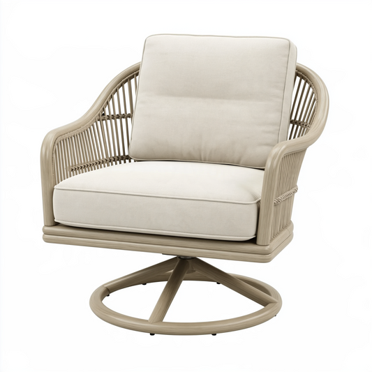 Fauteuil pivotant 80 x 82 x 92 cm en rotin synthétique beige avec coussins style naturel