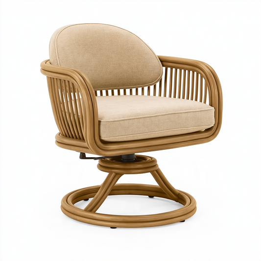Fauteuil pivotant 78 x 75 x 86 cm en rotin beige style bohème