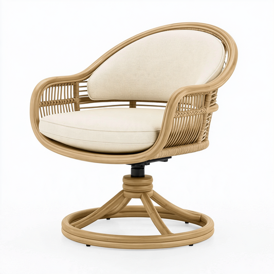 Fauteuil pivotant 88 x 84 x 99 cm en rotin naturel écru style bohème