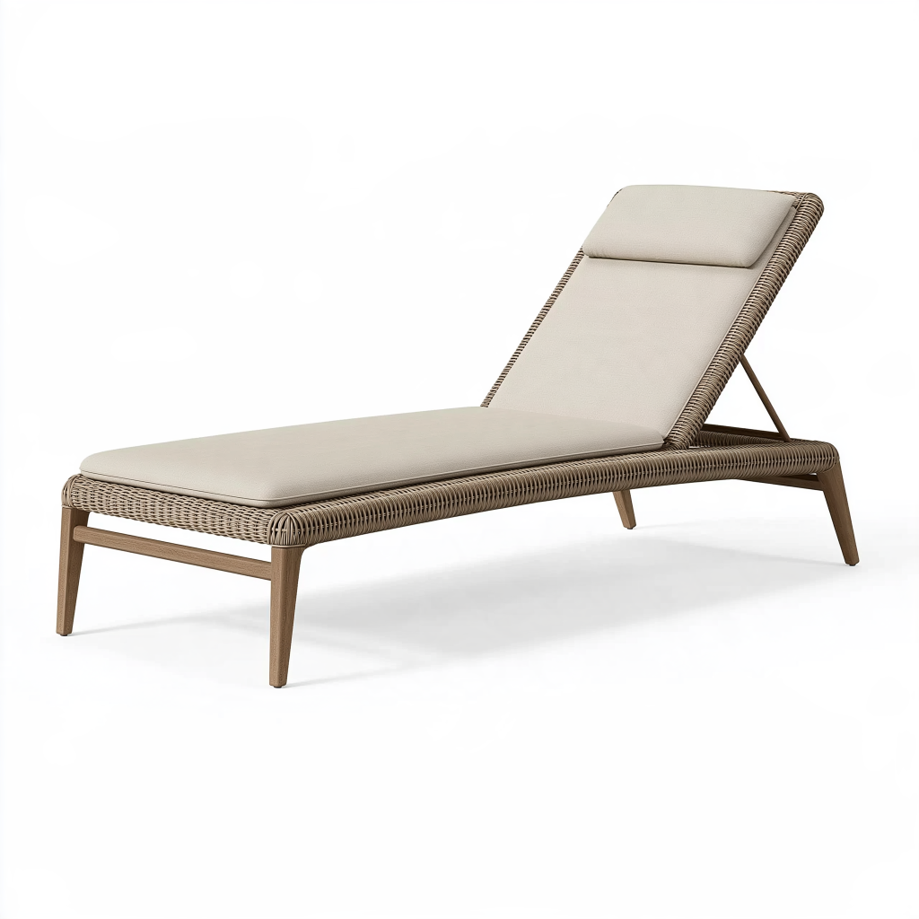 Bain de soleil extérieur 200 cm en résine tressée beige avec dossier réglable