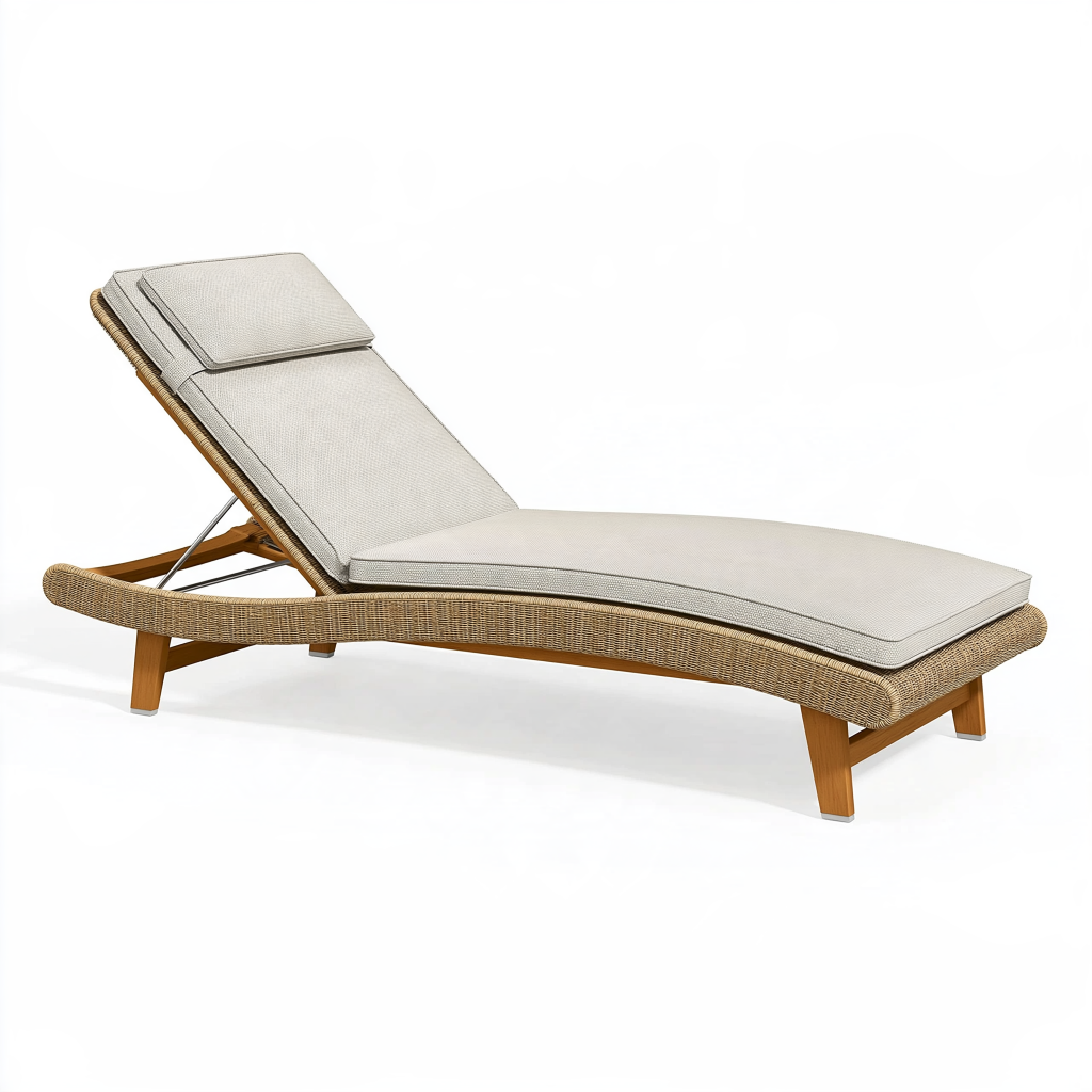 Chaise longue de jardin 200 x 70 cm en fibre tressée beige avec dossier réglable